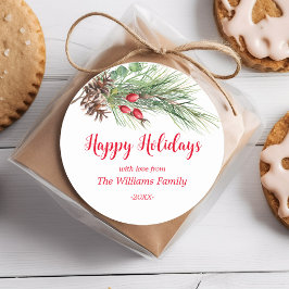 Pegatina Redonda "¡Felices fiestas!" Navidades de color acuático