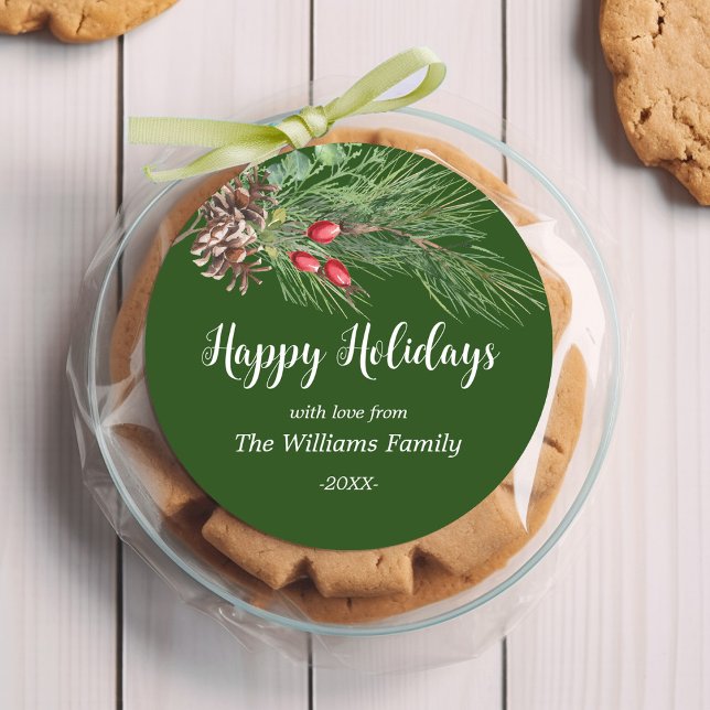 Pegatina Redonda "¡Felices fiestas!" Navidades de color acuático (Subido por el creador)