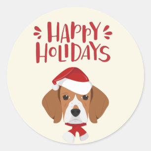 Pegatina Redonda Felices Fiestas - Navidades de Cute Beagle
