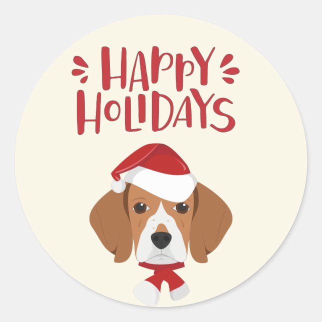 Pegatina Redonda Felices Fiestas - Navidades de Cute Beagle (Anverso)