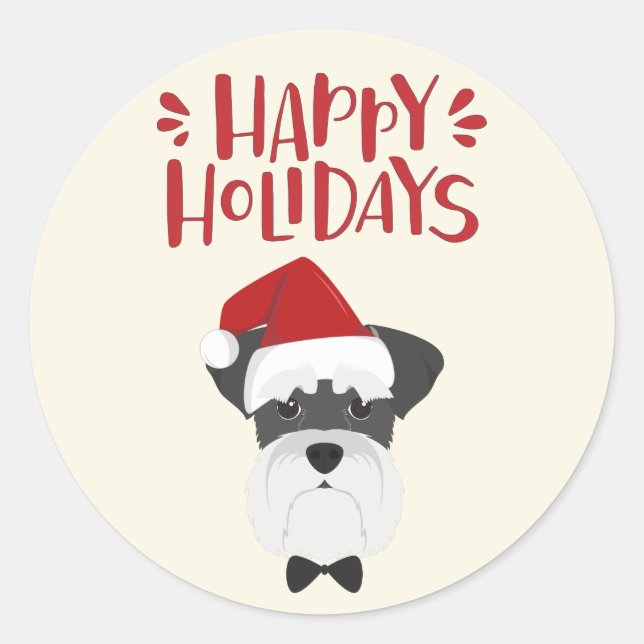 Pegatina Redonda Felices fiestas - Navidades de Cute Schnauzer (Anverso)