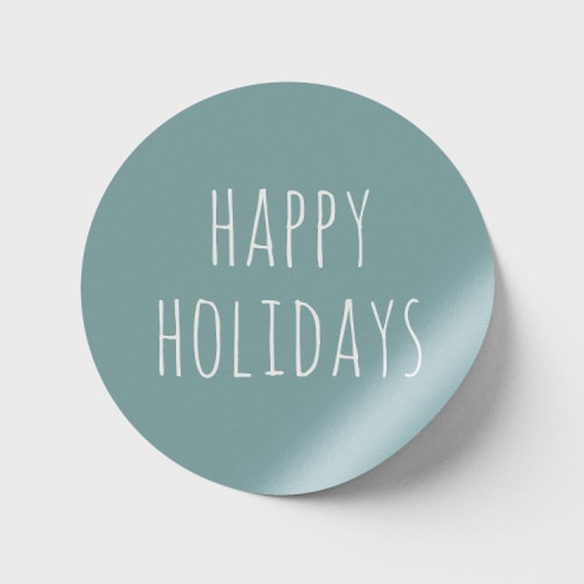 Pegatina Redonda Felices fiestas | Navidades gris azules tranquilos (Subido por el creador)