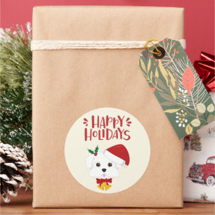 Pegatina Redonda Felices fiestas - Navidades malteses bonitos