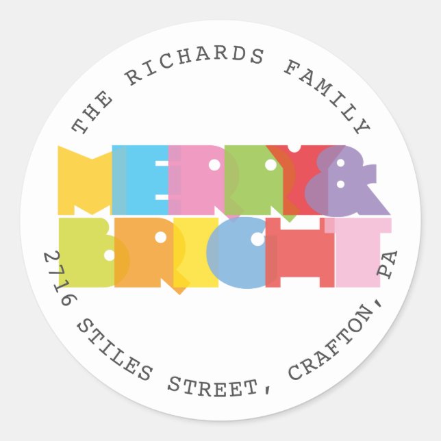 Pegatina Redonda Felices Fiestas Navideñas con dirección de retorno (Anverso)