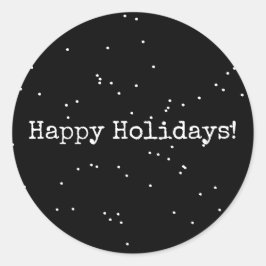 Pegatina Redonda Felices fiestas negro y blanco Minimalista