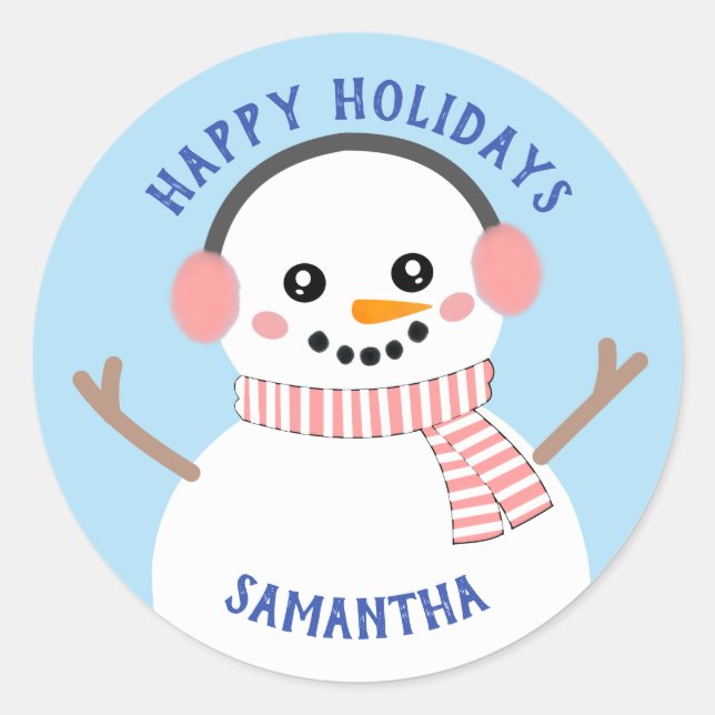 Pegatina Redonda Felices fiestas, Pegatinas de Nieve (Anverso)