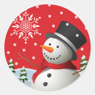 Pegatina Redonda Felices fiestas Pegatinas Snowman