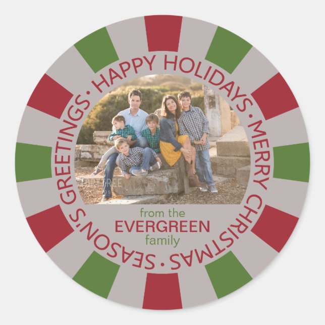 Pegatina Redonda Felices fiestas personalizado Fotografías y sticke (Anverso)