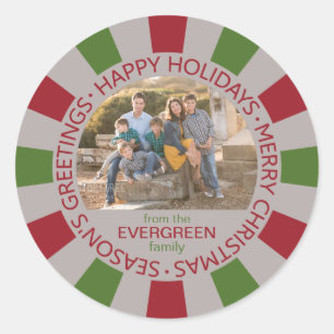 Pegatina Redonda Felices fiestas personalizado Fotografías y sticke