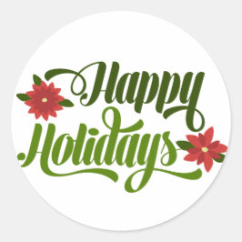 Pegatina Redonda Felices fiestas Poinsettia