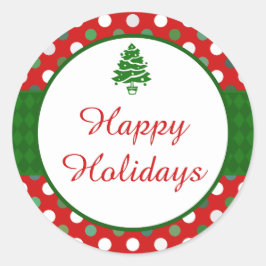 Pegatina Redonda Felices fiestas Polka Dot Pegatinas de Árboles de 