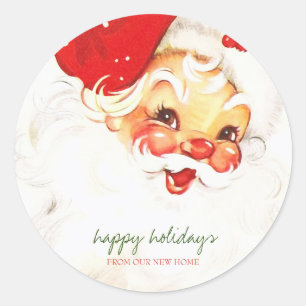 Pegatina Redonda Felices fiestas, Santa Claus Retro
