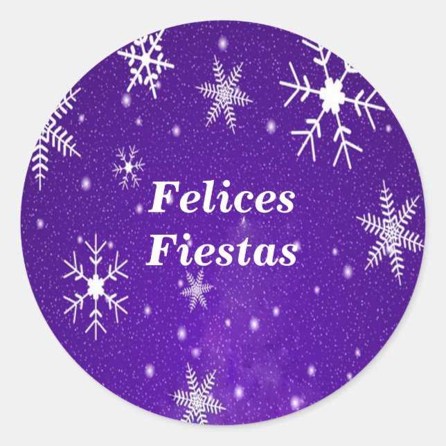 Pegatina Redonda Felices Fiestas Snowflakes Pegatinas redondos azul (Anverso)
