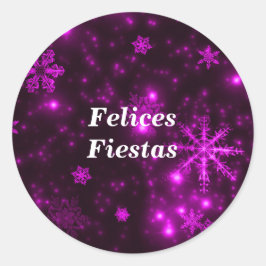Pegatina Redonda Felices Fiestas Snowflakes Pegatinas redondos mora