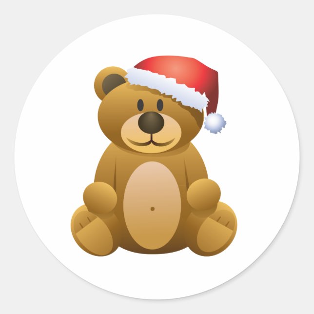 Pegatina Redonda Felices fiestas Teddy Bear (Anverso)