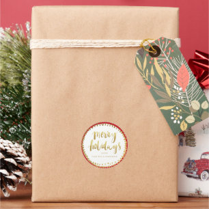 Pegatina Redonda Felices Fiestas Tendenza Gold Script Personalizado