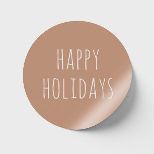 Pegatina Redonda Felices Fiestas Terracota Ligera Navidades Linda