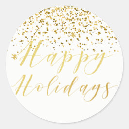 Pegatina Redonda Felices Fiestas Típografía Clásica y Purpurina de 