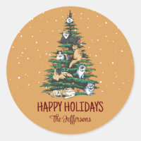 Felices gatos en vacaciones de invierno nevadas en