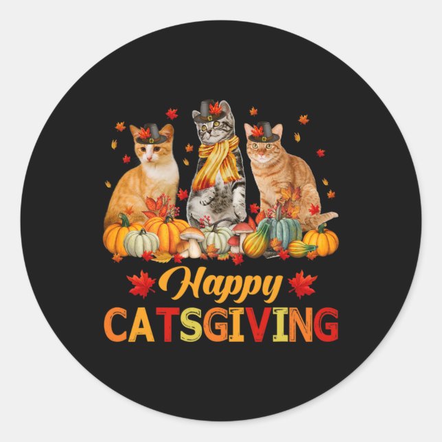Pegatina Redonda Felices Gatos Que Adoran El Otoño Caen Vibes Que (Anverso)