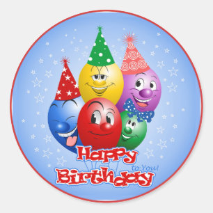 Pegatina Redonda Felices globos divertidos de cumpleaños