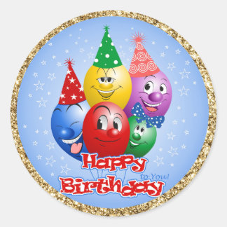 Pegatina Redonda Felices globos divertidos de cumpleaños