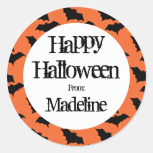 Pegatina Redonda Felices Halloween Patrón de murciélagos Niños Pers