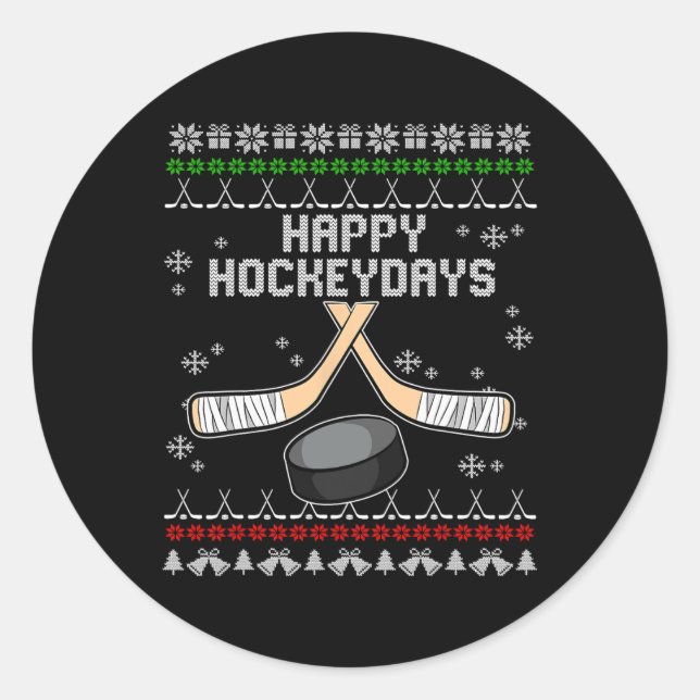Pegatina Redonda Felices Hockeydays Navidades feos Pajama Guay Hock (Anverso)