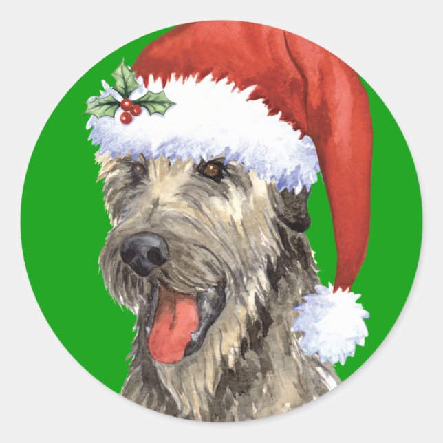 Pegatina Redonda Felices Howlidays Irish Wolfhound (Anverso)