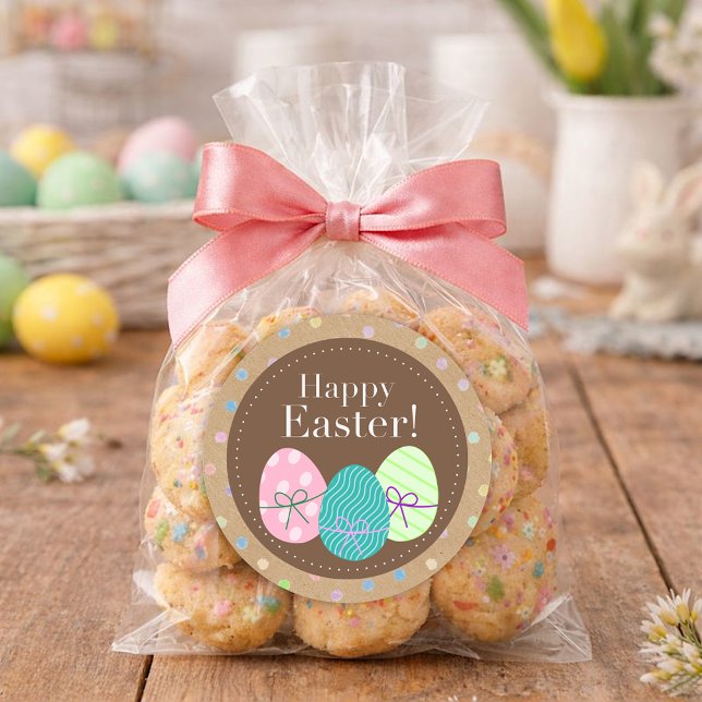 Pegatina Redonda Felices Huevos De Pascua Polkadots En Faux Kraft P (Subido por el creador)