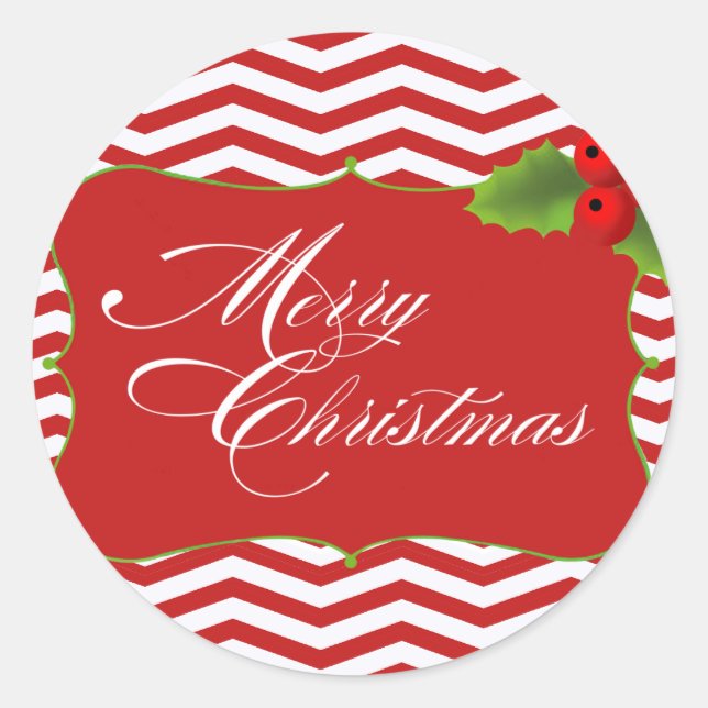 Pegatina Redonda Felices Navidad Chevron (Anverso)