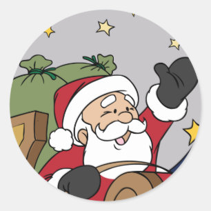 Pegatina Redonda Felices Navidad del ilustracion del trineo de