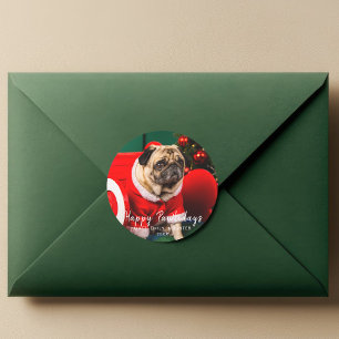 Pegatina Redonda Felices Navidades de fotos de perros Mascotas de l