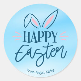 Pegatina Redonda Felices Orejas de Conejo de Pascua, Simple