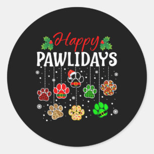 Pegatina Redonda Felices Pawlidays Divertidas Huellas De Perro De N