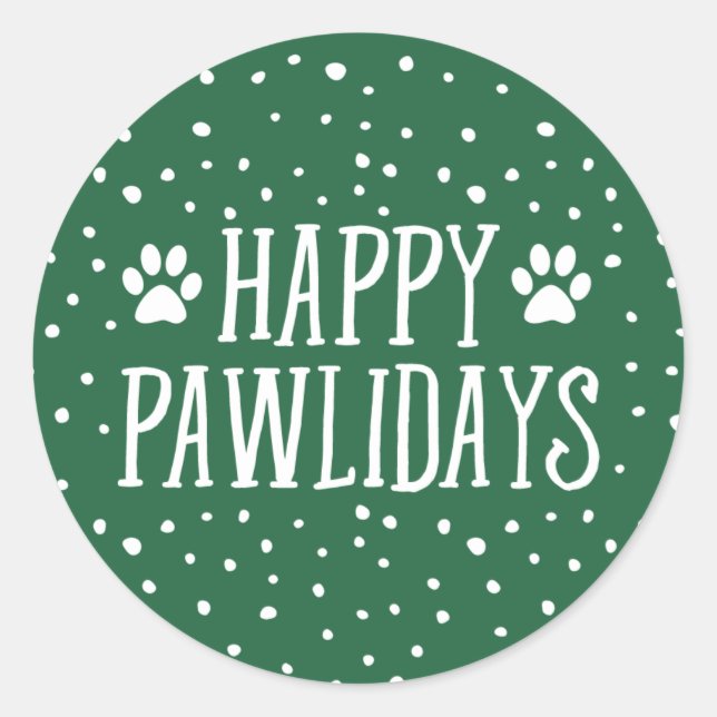 Pegatina Redonda Felices Pawlidays | Festividad verde (Anverso)