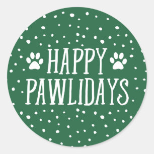 Pegatina Redonda Felices Pawlidays Festividad verde