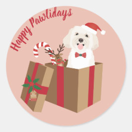 Pegatina Redonda Felices Pawlidays Maltipoo Christmas Present