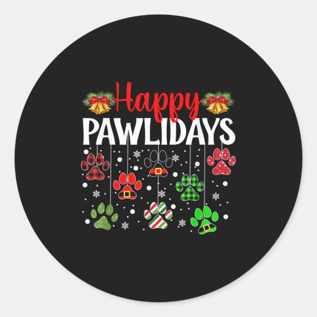 Pegatina Redonda Felices Pawlidays Navidades divertidos Perro Paw N (Anverso)