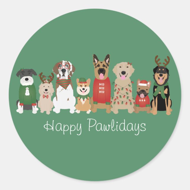 Pegatina Redonda Felices Pawlidays Perros Red Green (Anverso)