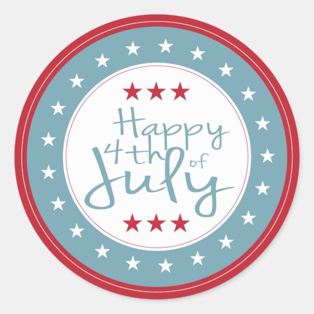 Pegatina Redonda Felices Pegatinas del 4 de julio de las Estrellas (Anverso)