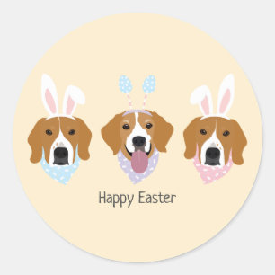 Pegatina Redonda Felices Perros Beagle de Pascua