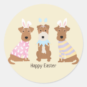 Pegatina Redonda Felices Perros del Terrier Gales de Pascua