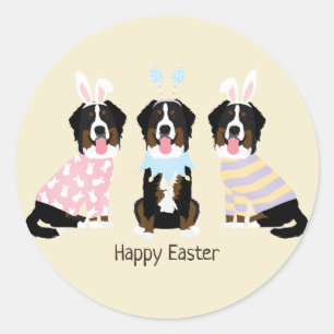 Pegatina Redonda Felices perros montañeses de Pascua