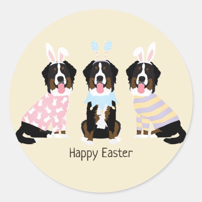 Pegatina Redonda Felices perros montañeses de Pascua (Anverso)