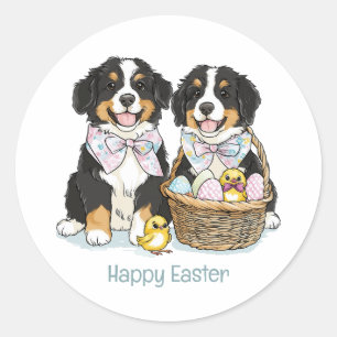 Pegatina Redonda Felices perros montañeses de Pascua