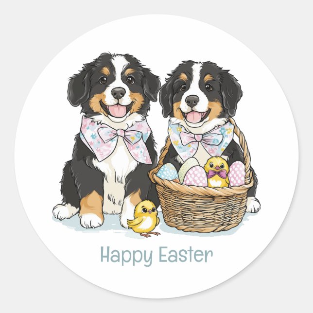 Pegatina Redonda Felices perros montañeses de Pascua (Anverso)