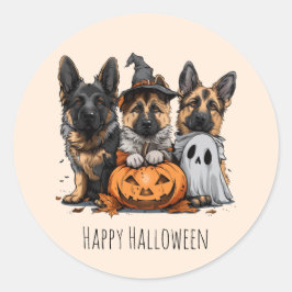 Pegatina Redonda Felices perros pastores alemanes de Halloween