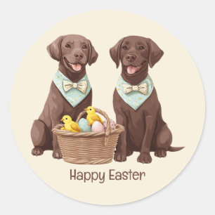 Pegatina Redonda Felices perros recuperadores de chocolate de Pascu