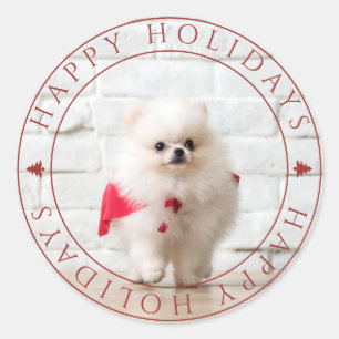 Pegatina Redonda Felices vacaciones Navidades Pine Tree Mascota Pho